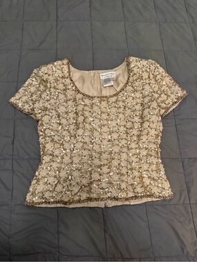 Vintage Adrianna Papell gold sequin top beaded Size: 10 #glamour #party #sequins